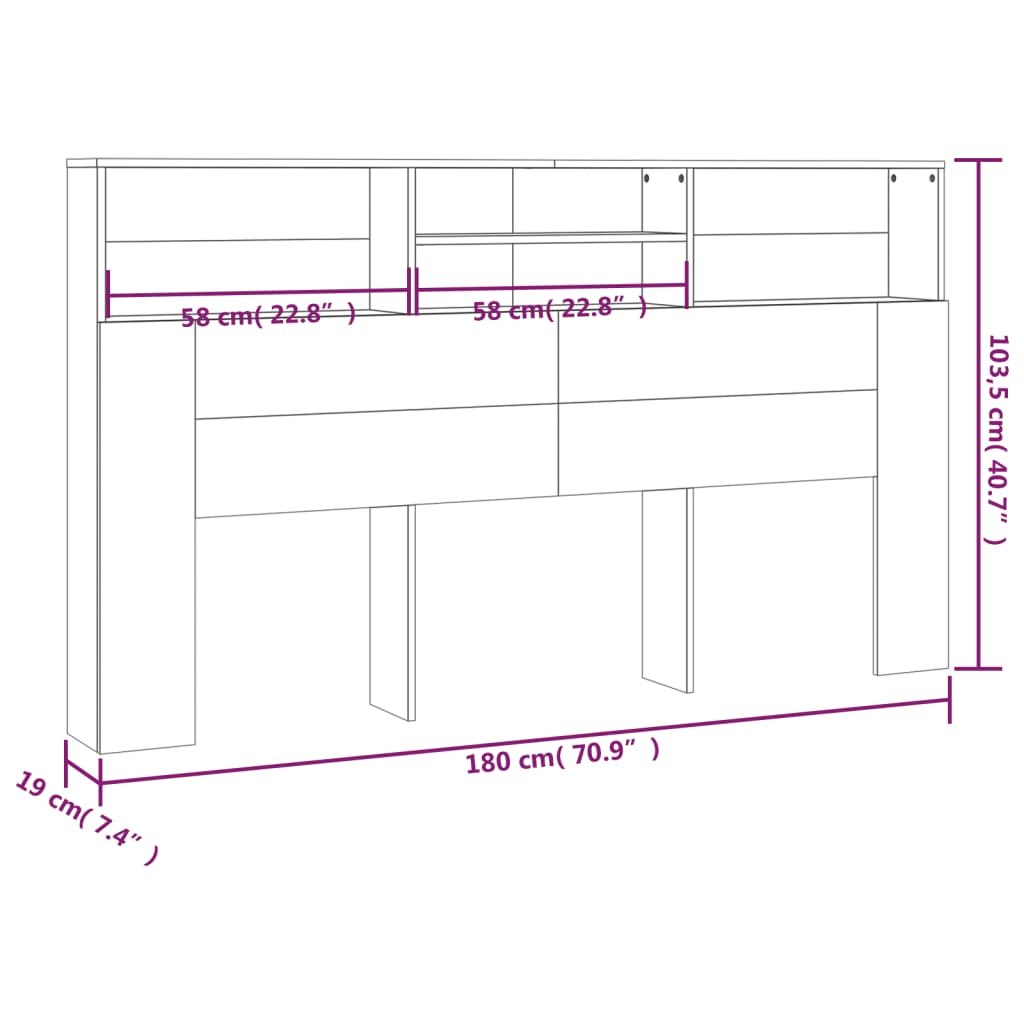 vidaXL Testiera con Scomparti Rovere Marrone 180x19x103,5 cm