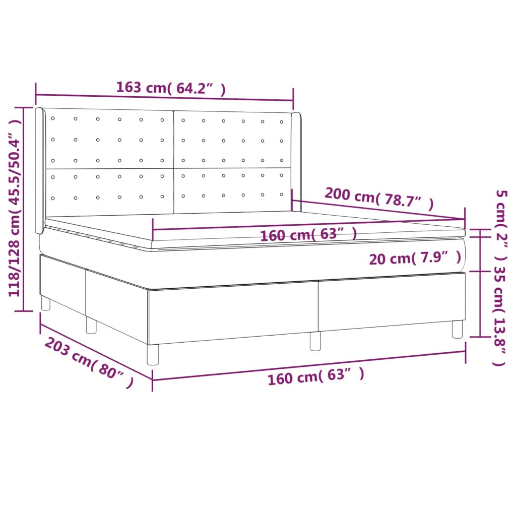 vidaXL Giroletto a Molle con Materasso Grigio Scuro 160x200 cm Velluto