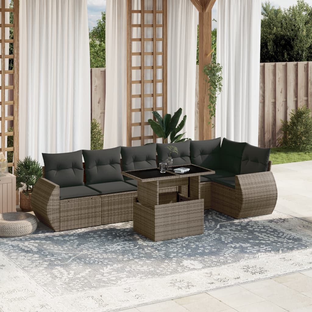 vidaXL Set Divani da Giardino 7 pz con Cuscini Grigio in Polyrattan