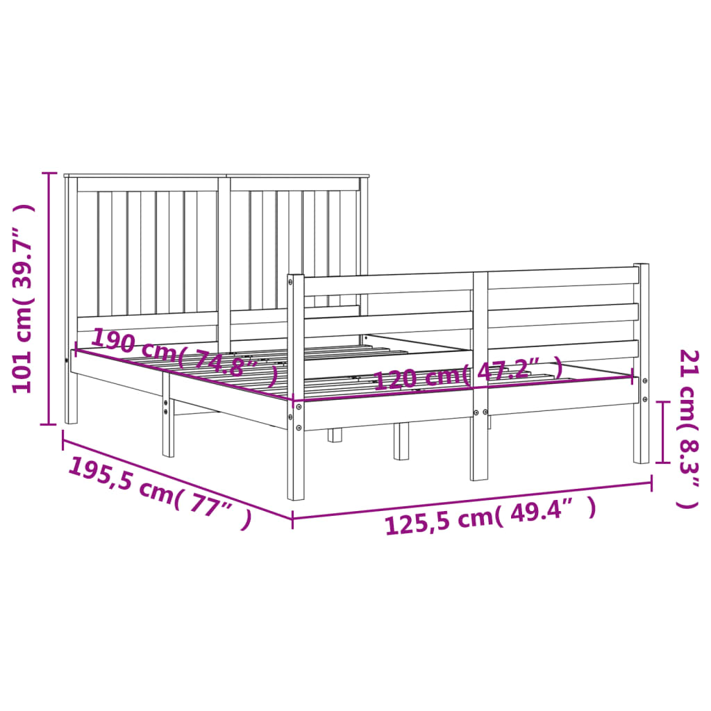 vidaXL Giroletto con Testiera Small Double in Legno Massello