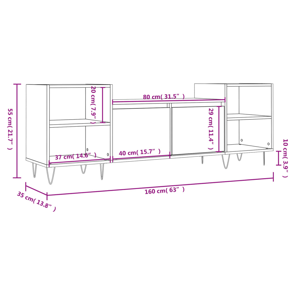 vidaXL Mobile Porta TV Rovere Sonoma 160x35x55 cm Legno Multistrato