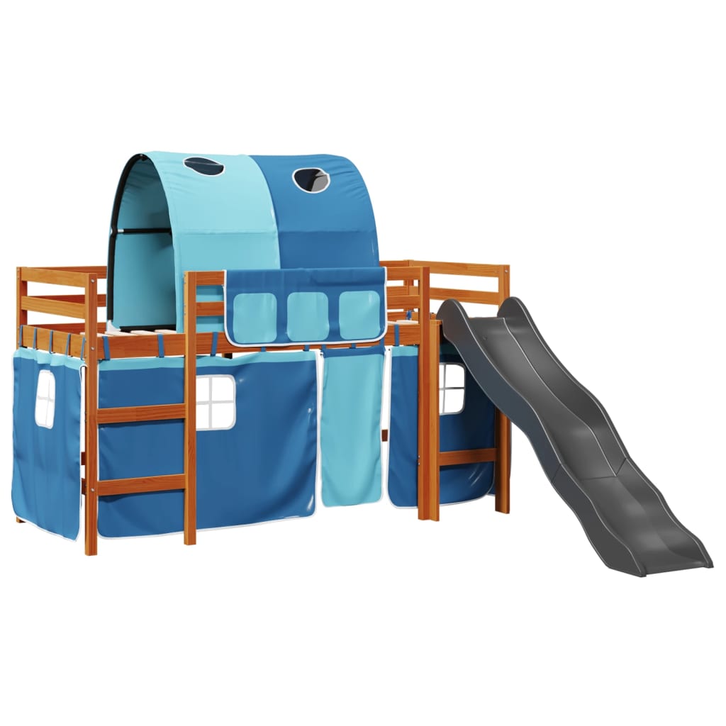 vidaXL Letto a Soppalco con Tunnel Bambini Blu 80x200cm Massello Pino