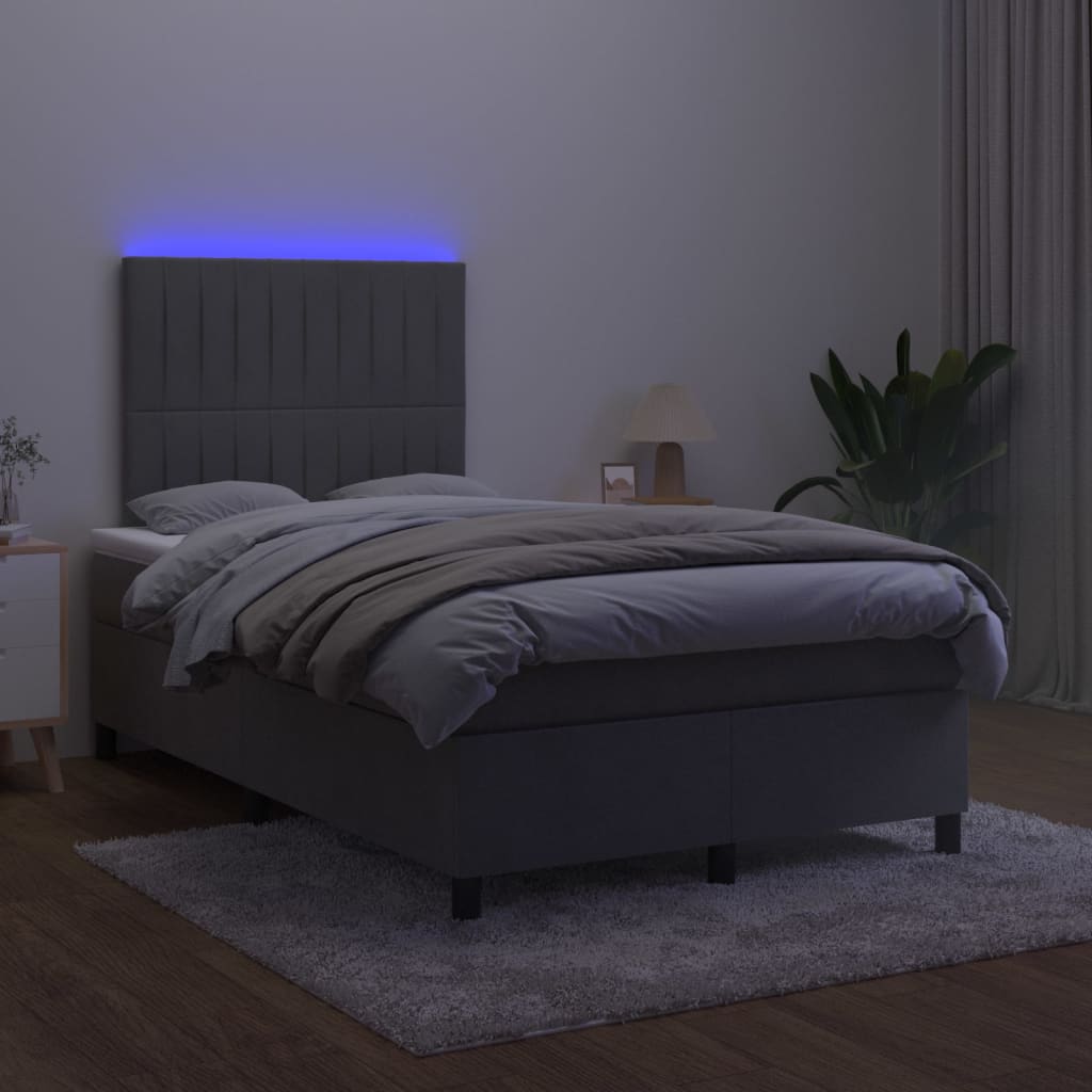 vidaXL Letto a Molle con Materasso e LED Grigio Scuro 120x200 cm