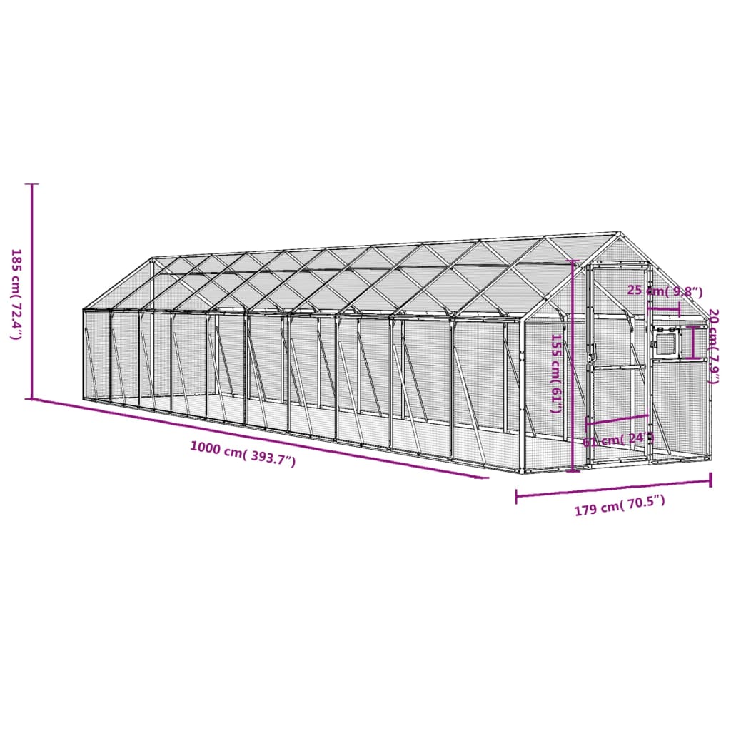 vidaXL Voliera Antracite 1,79x10x1,85 m in Alluminio