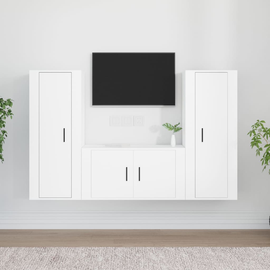 vidaXL Set Mobili Porta TV 3 pz Bianco in Legno Multistrato