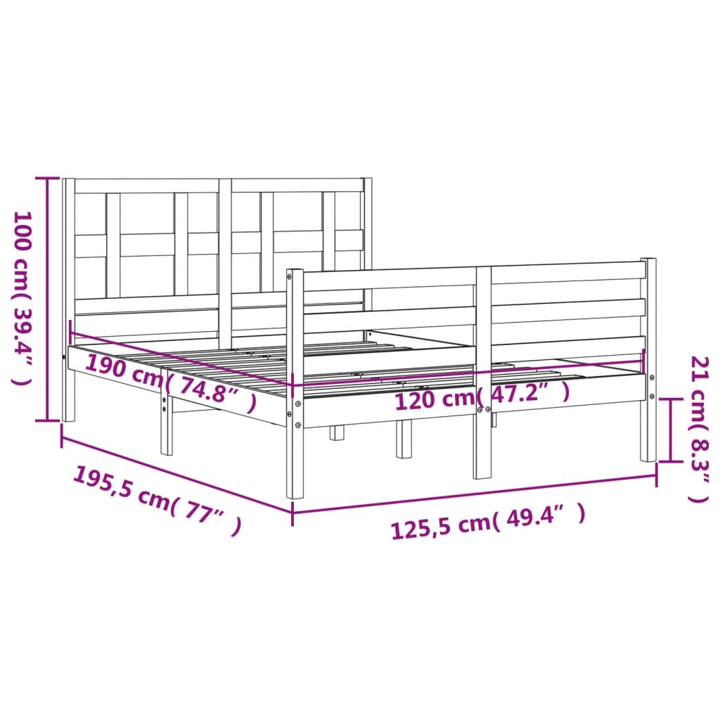 vidaXL Giroletto con Testiera Small Double in Legno Massello