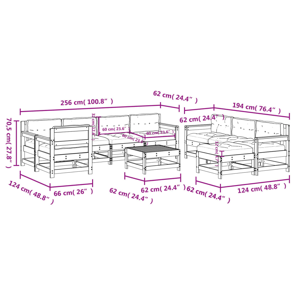 vidaXL Set Divani da Giardino 10 pz con Cuscini Legno Massello Grigio