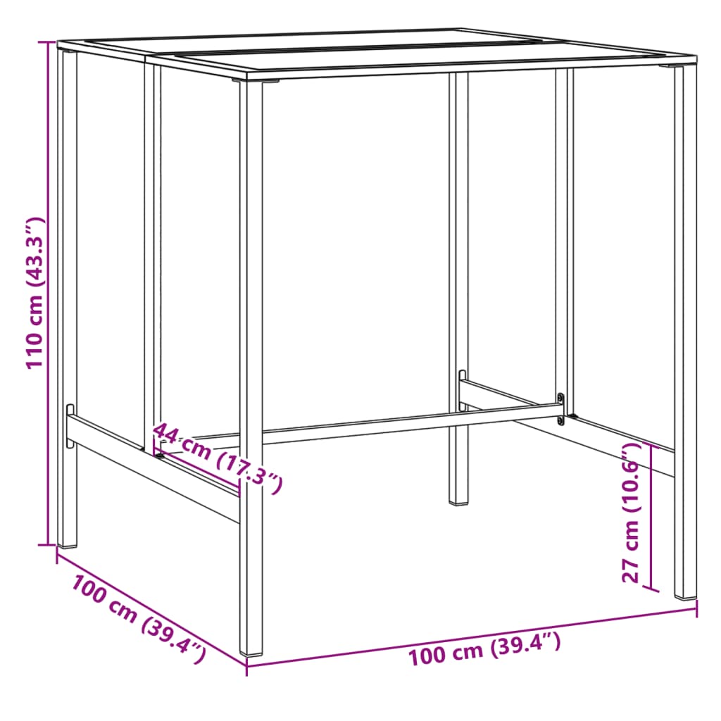 vidaXL Tavolo da Bar Nero 100x100x110 cm Acciaio Verniciato a Polvere