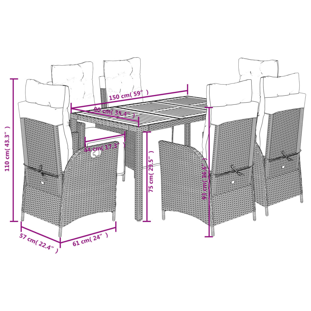 vidaXL Set da Pranzo da Giardino 7 pz con Cuscini in Polyrattan Grigio