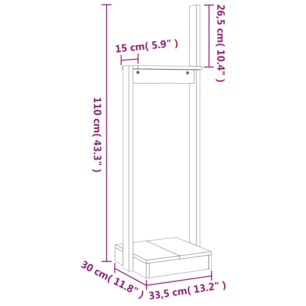 vidaXL Portalegna Marrone Ambra 33,5x30x110 cm Legno Massello di Pino