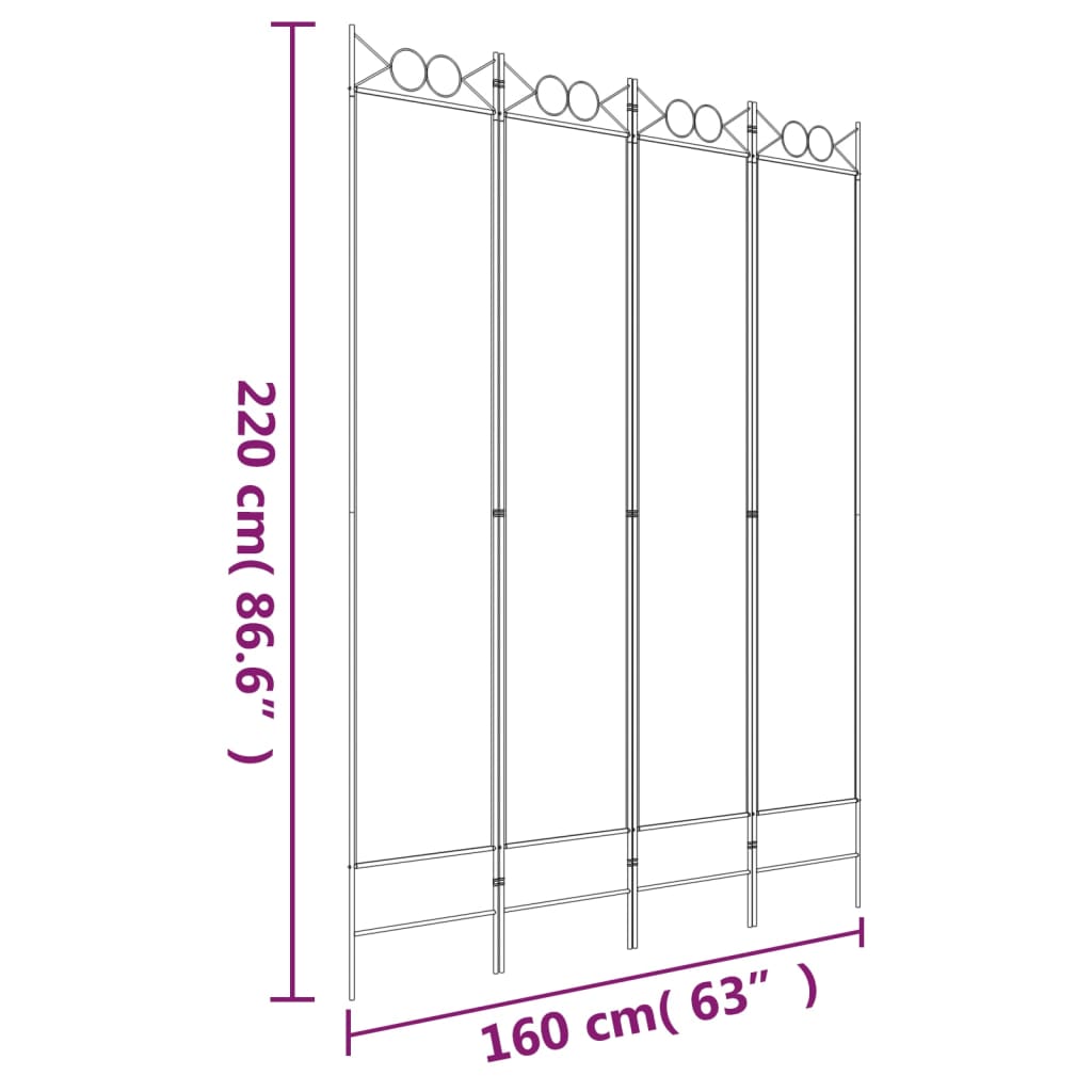 vidaXL Divisorio a 4 Pannelli Bianco 160x220 cm Tessuto