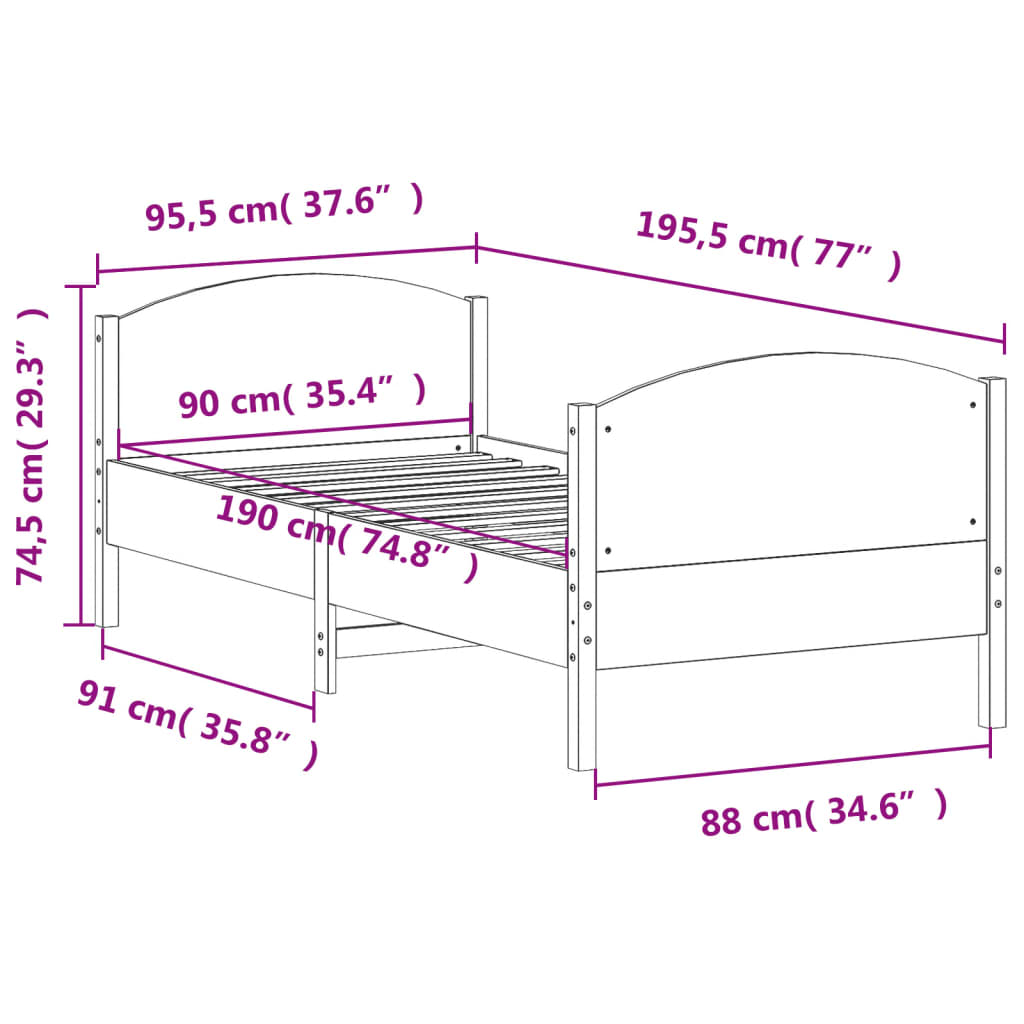 vidaXL Letto senza Materasso 90x190 cm in Legno Massello di Pino