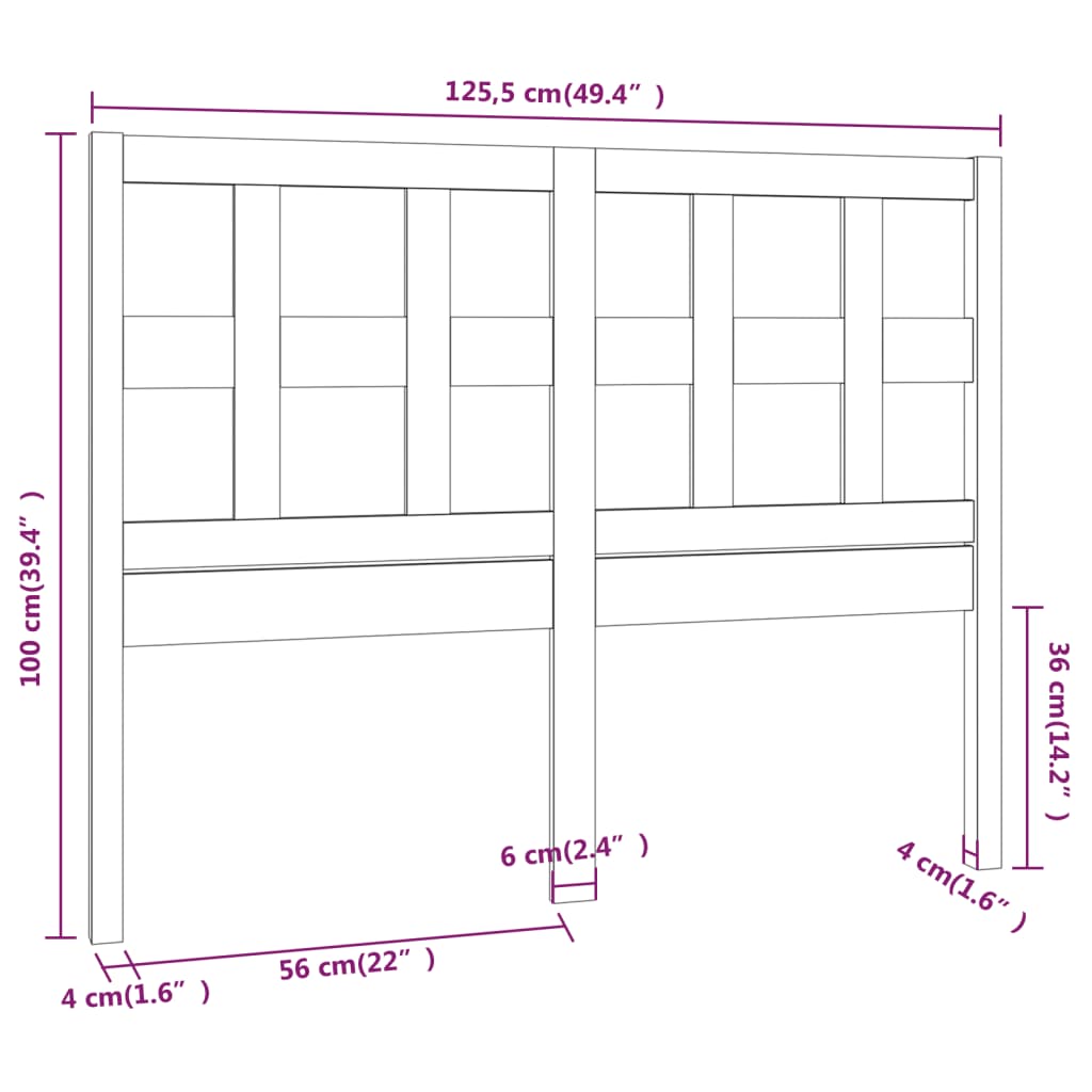 vidaXL Testiera per Letto Nera 125,5x4x100cm in Legno Massello di Pino