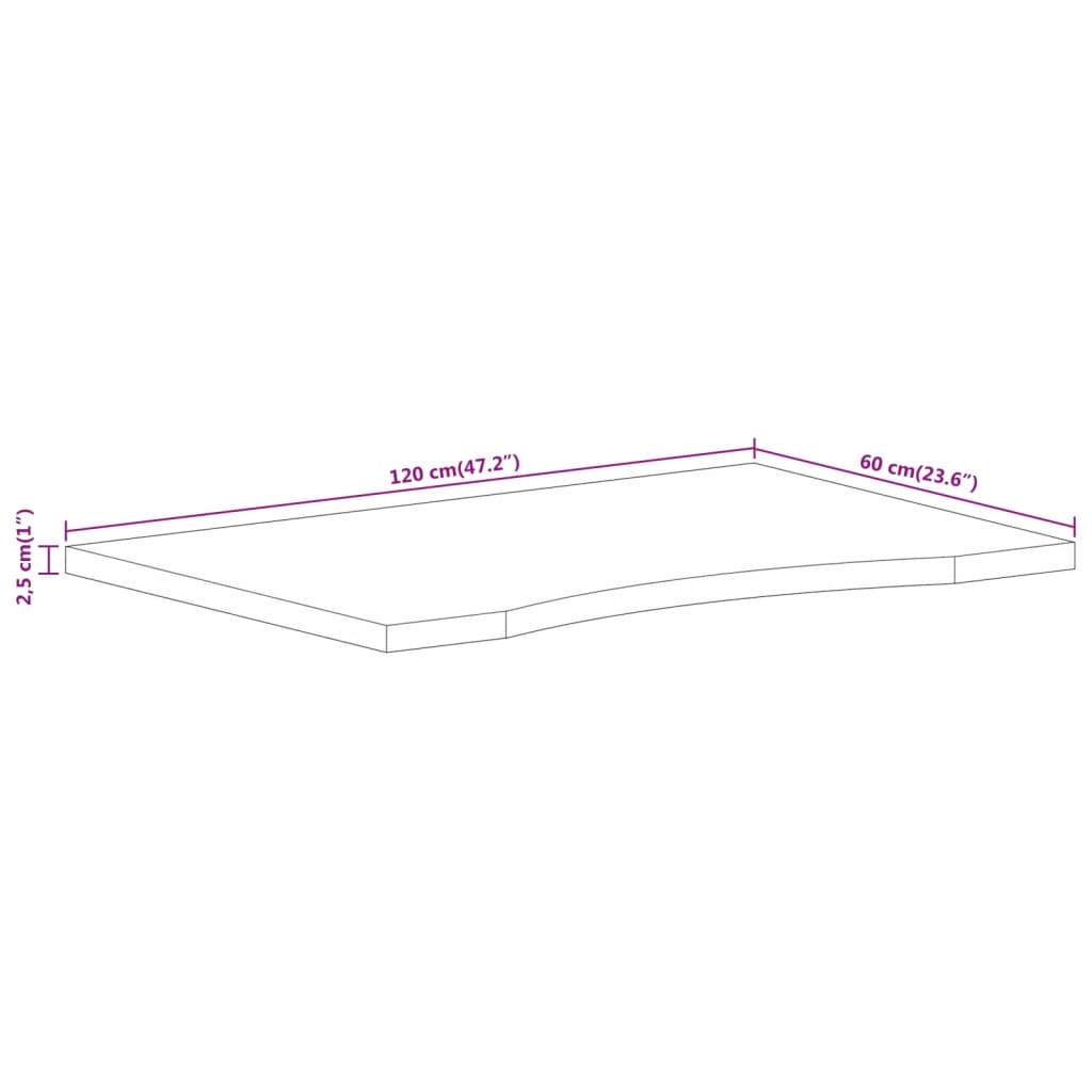 vidaXL Piano Scrivania con Curva 120x60x2,5cm Massello Grezzo di Mango