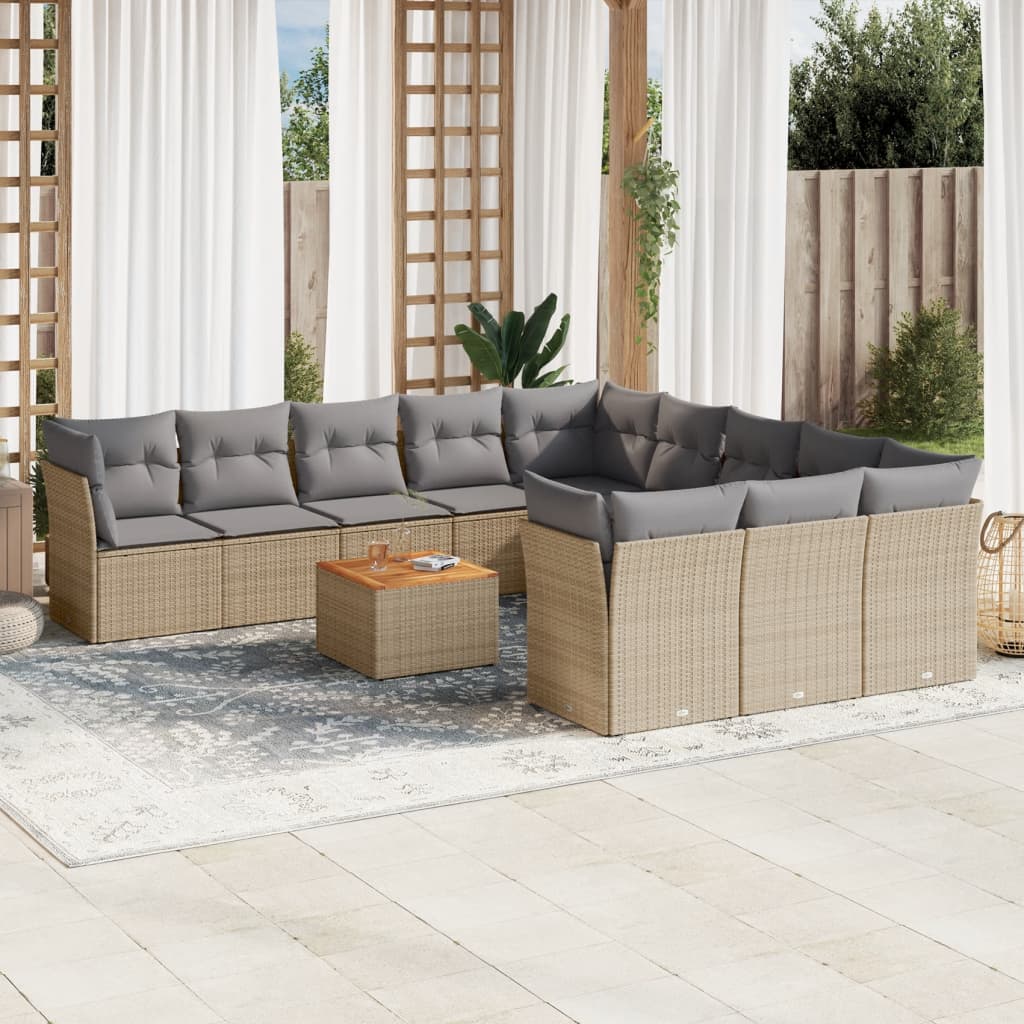 vidaXL Set Divani da Giardino 12 pz con Cuscini Beige in Polyrattan