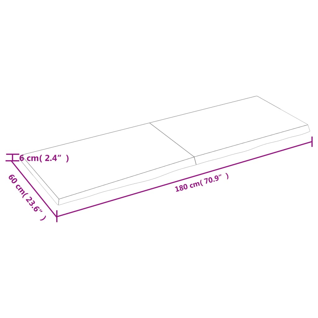 vidaXL Piano Bagno 180x60x(2-6) cm in Legno Massello Non Trattato