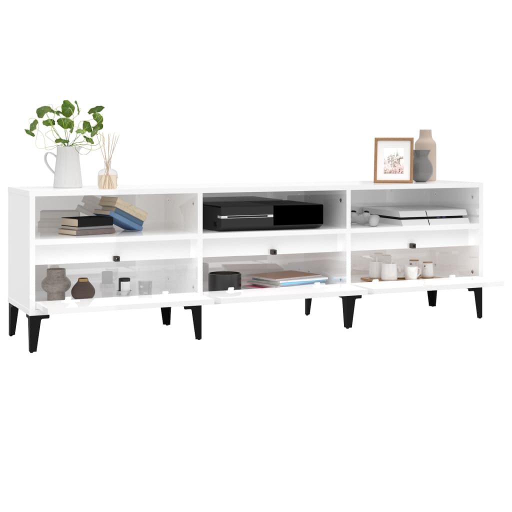 vidaXL Mobile Porta TV Bianco Lucido 150x30x44,5 cm Legno Multistrato