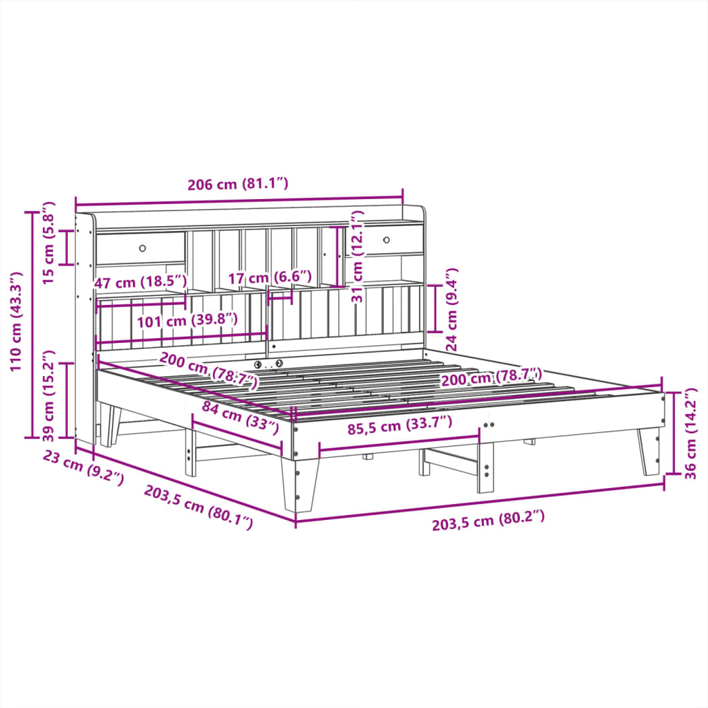 vidaXL Letto senza Materasso Marrone Cera 200x200 cm in Legno di Pino