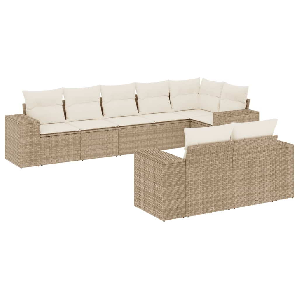 vidaXL Set Divano da Giardino 8 pz con Cuscini Beige in Polyrattan