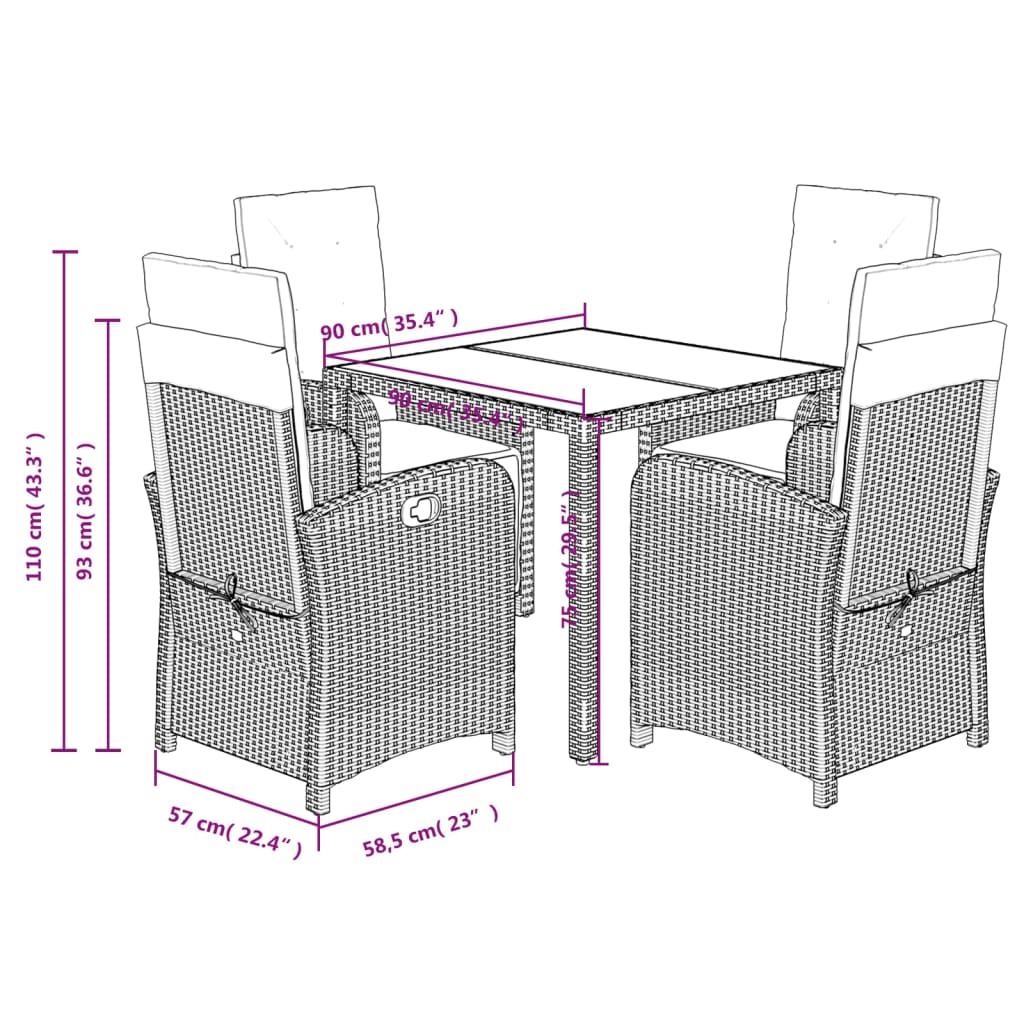 vidaXL Set da Pranzo da Giardino 5 pz con Cuscini in Polyrattan Grigio