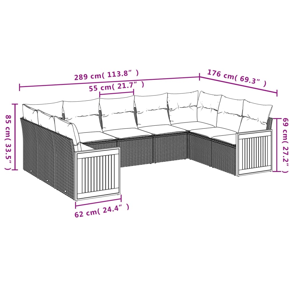 vidaXL Set Divano da Giardino 9 pz con Cuscini Beige in Polyrattan