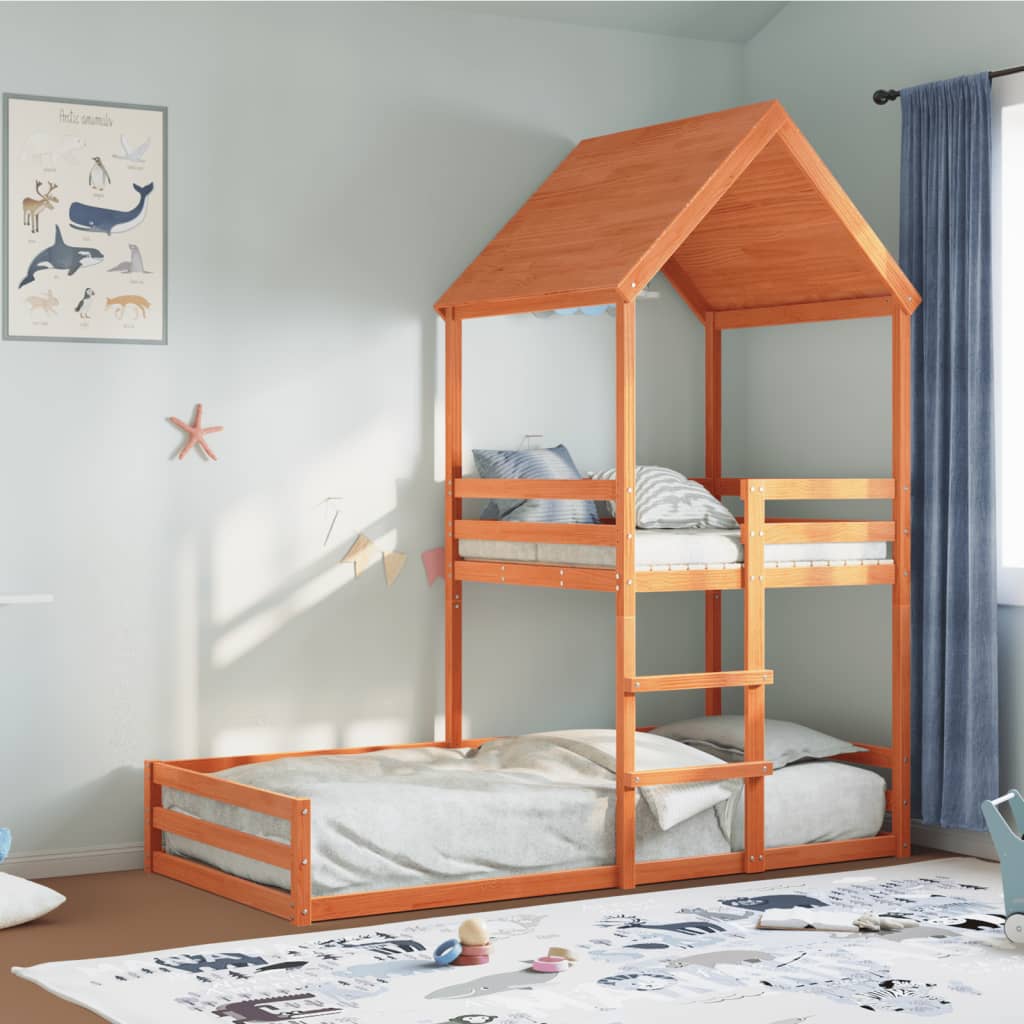 vidaXL Letto a Castello con Tetto Cera 90x200 cm Legno Massello Pino