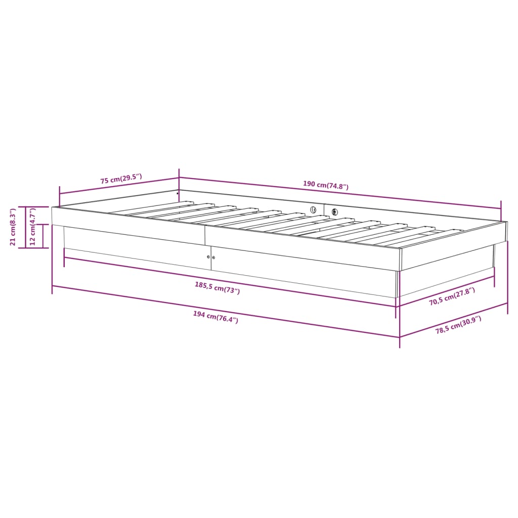 vidaXL Giroletto in Legno Massello 75x190 cm Small Single