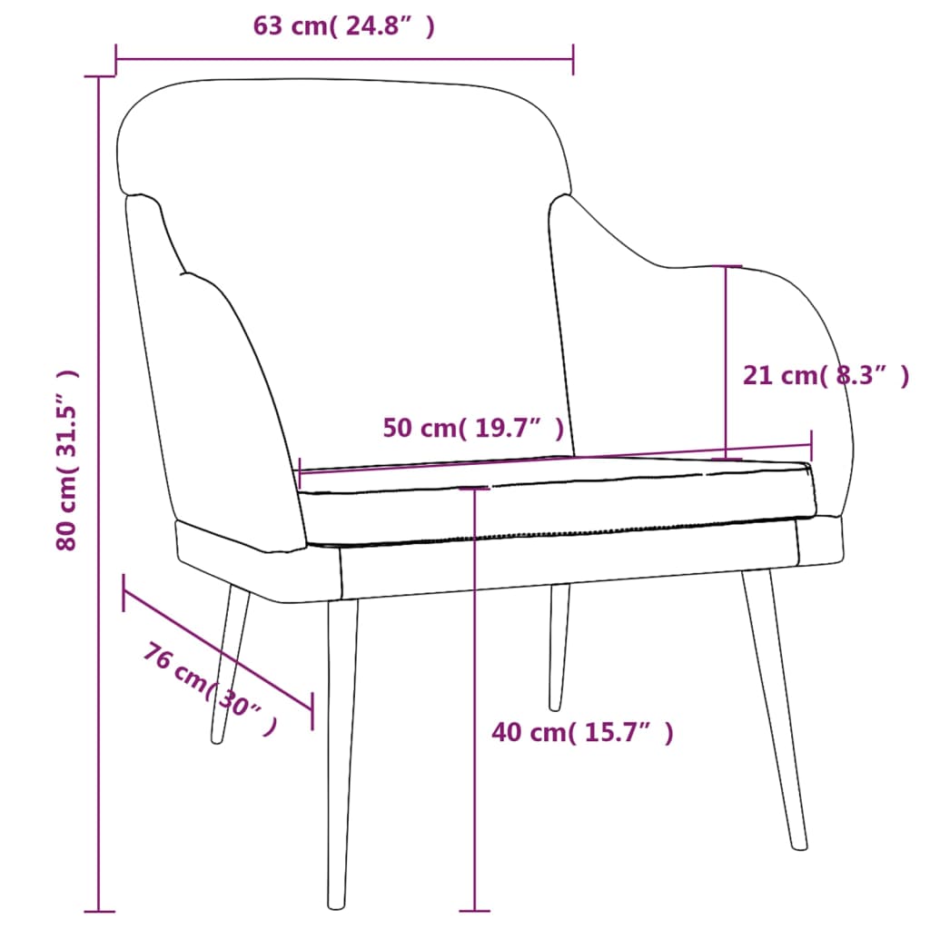 vidaXL Poltrona Nera 63x76x80 cm Velluto