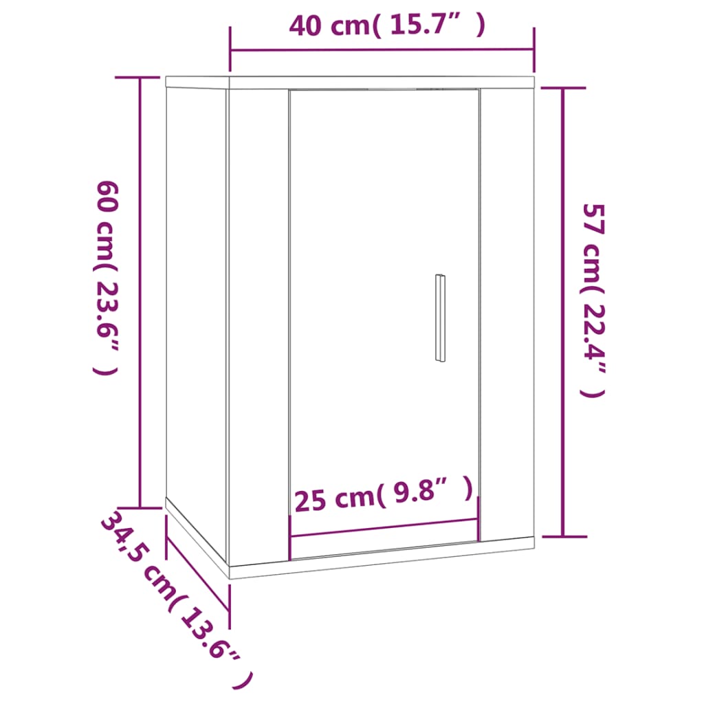 vidaXL Mobili Porta TV a Parete 2 pz Grigio Sonoma 40x34,5x60 cm