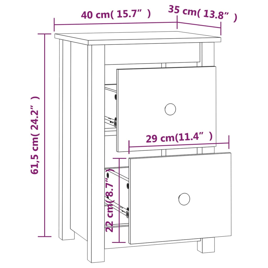 vidaXL Comodini 2 pz ambra 40x35x61,5 cm in Legno Massello di Pino