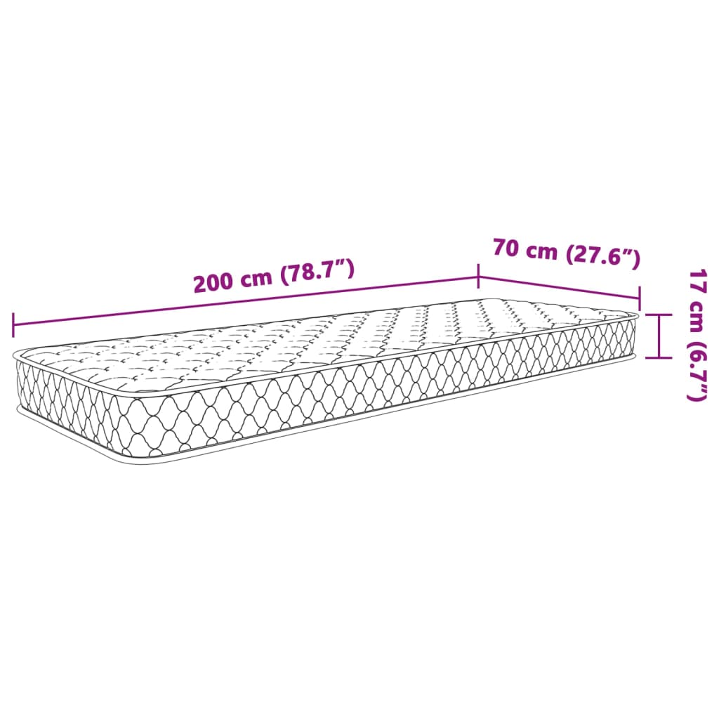 vidaXL Materasso Viscoelastico Bianco 70x200x17 cm