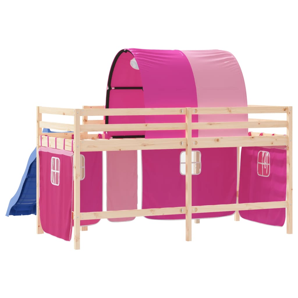 vidaXL Letto a Soppalco con Tunnel Bambini Rosa 90x190cm Massello Pino