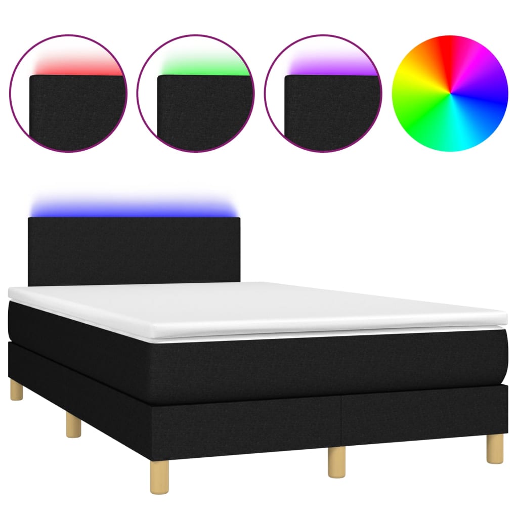 vidaXL Letto a Molle con Materasso e LED Nero 120x200cm in Tessuto