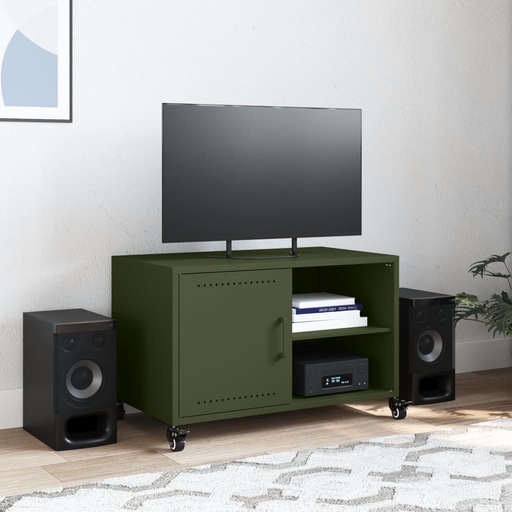 vidaXL Mobile TV Verde Oliva 68x39x43,5 cm in Acciaio