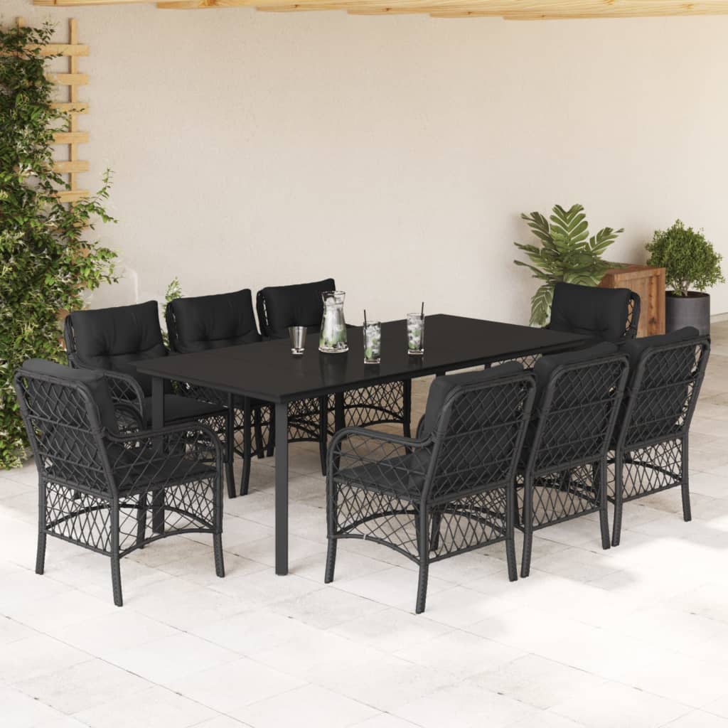 vidaXL Set da Pranzo da Giardino 9 pz con Cuscini Nero in Polyrattan