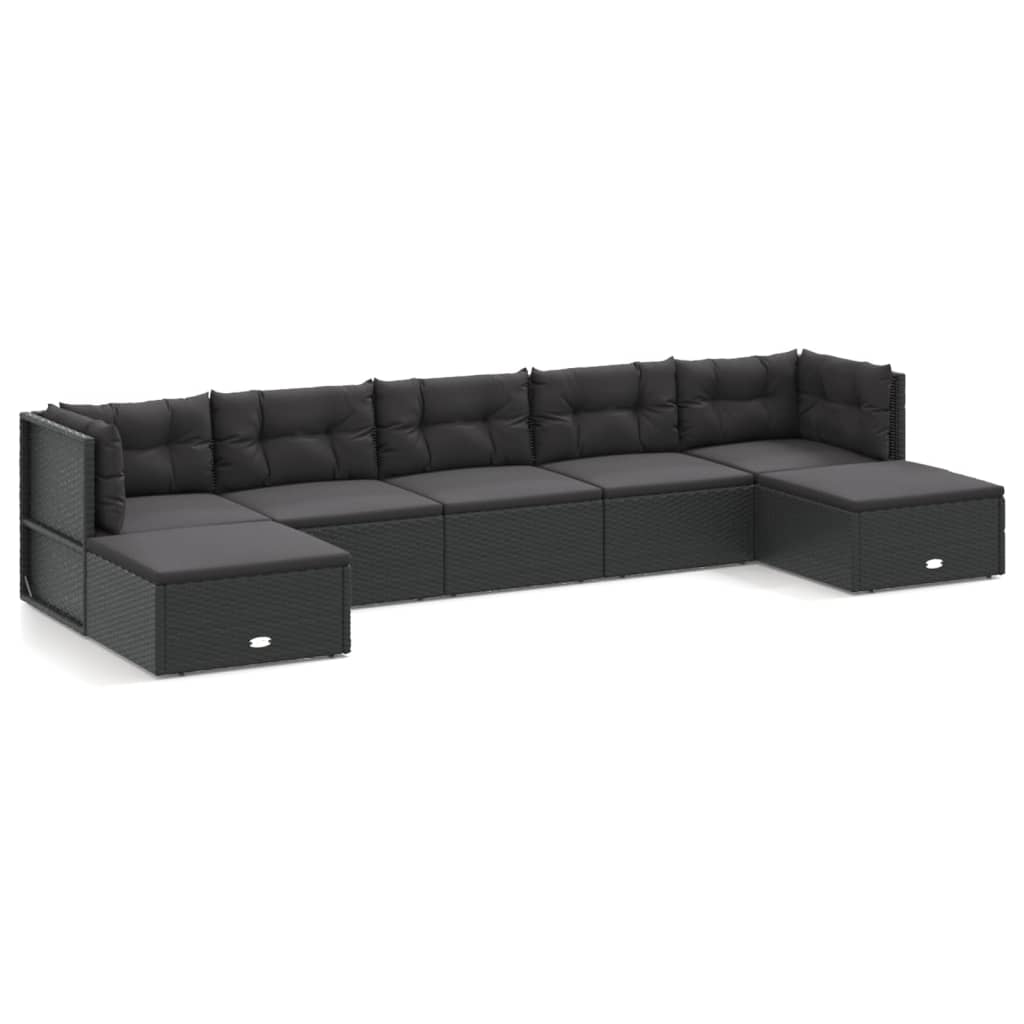 vidaXL Set Salotto da Giardino con Cuscini 7pz Nero Polyrattan