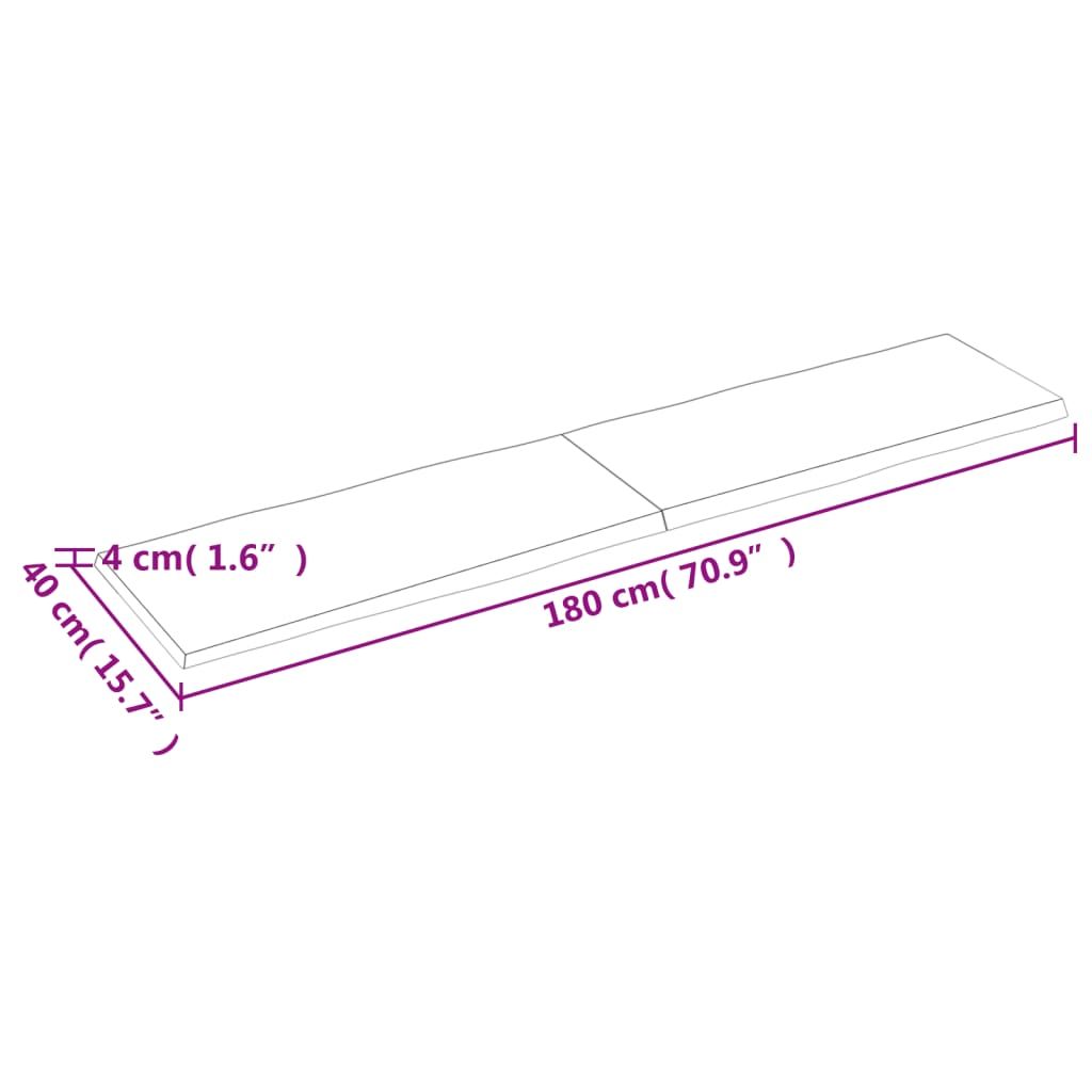 vidaXL Piano Tavolo Marrone Chiaro 180x40x(2-4) cm Rovere Non Trattato