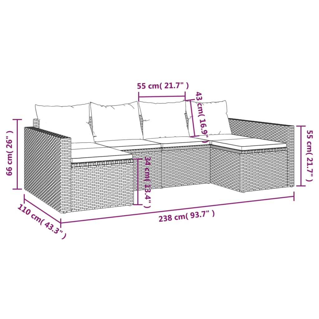 vidaXL Set di Divani da Giardino 2 pz con Cuscini in Polyrattan Grigio