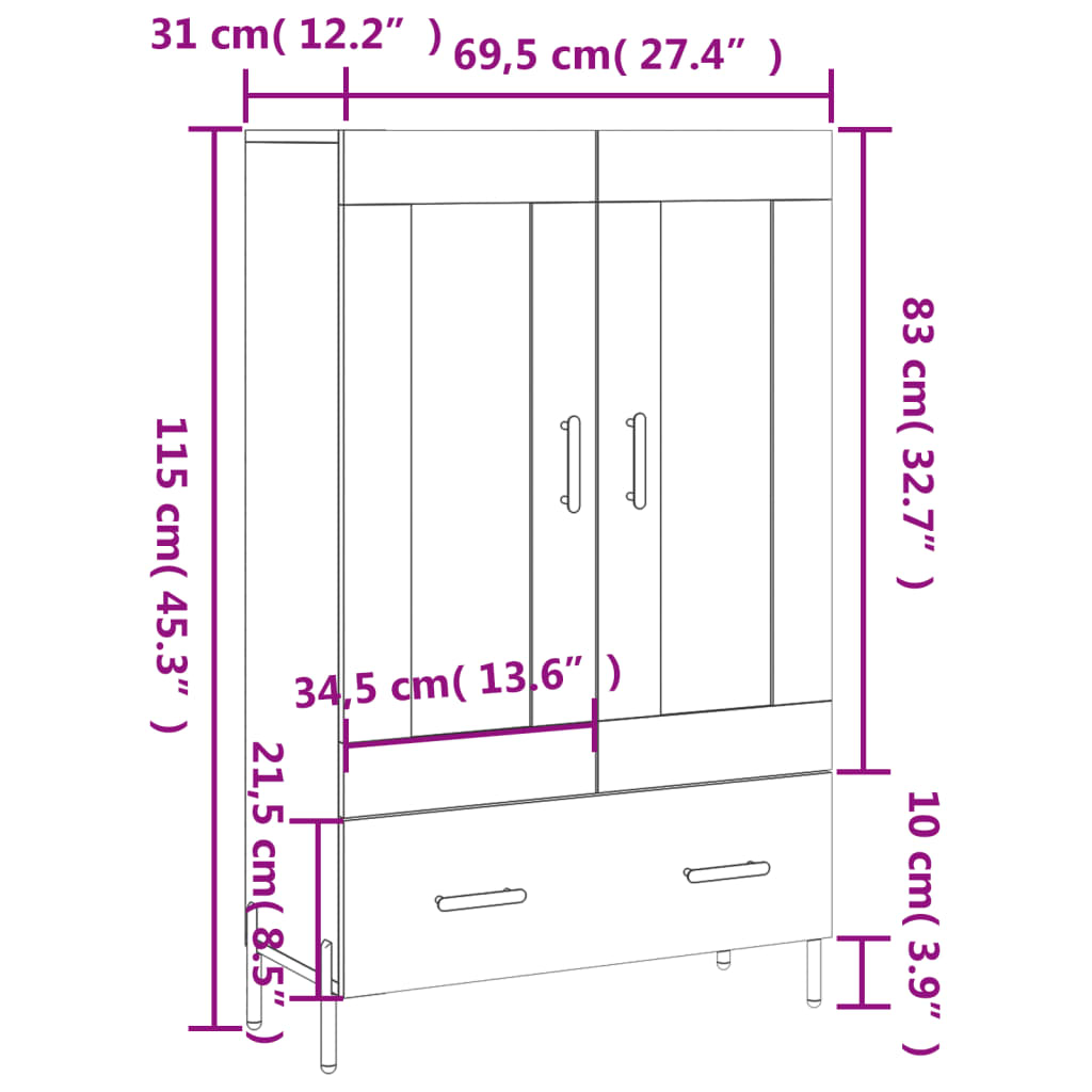 vidaXL Credenza Rovere Marrone 69,5x31x115 cm in Legno Multistrato