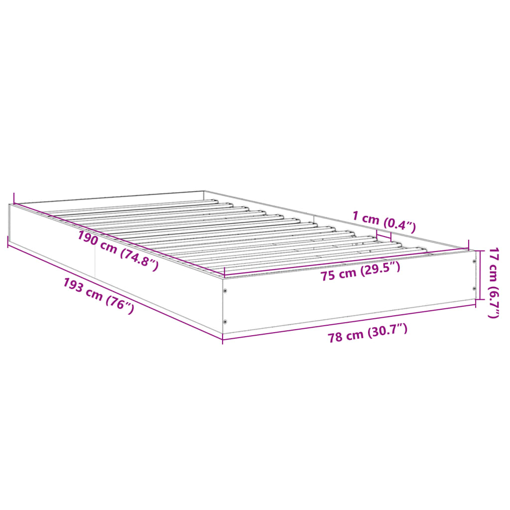 vidaXL Giroletto Grigio Sonoma 75x190 cm in Legno Multistrato