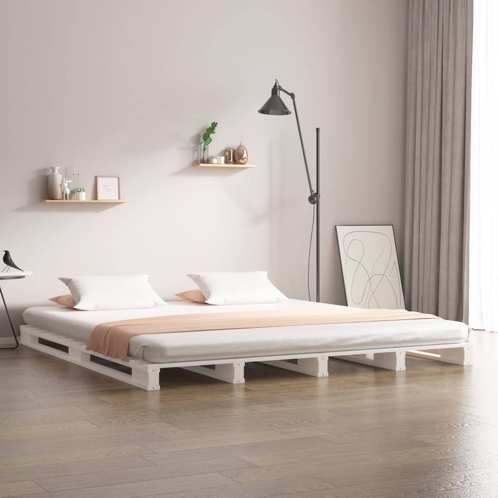 vidaXL Letto a Pallet Bianco 140x190 cm in Legno Massello di Pino