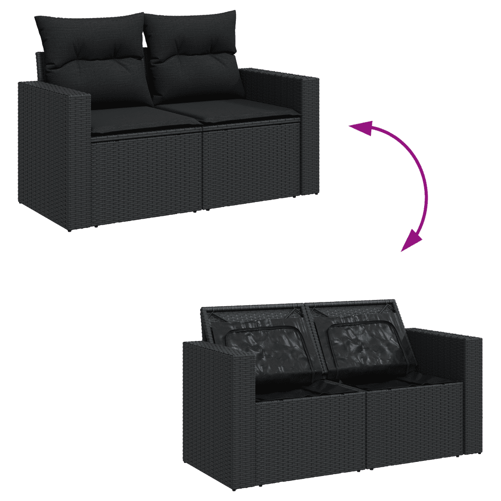 vidaXL Set Divani da Giardino 10pz con Cuscini in Polyrattan Nero