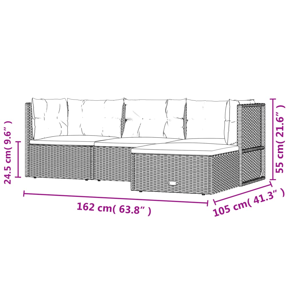 vidaXL Set Divani da Giardino 4 pz con Cuscini Nero in Polyrattan