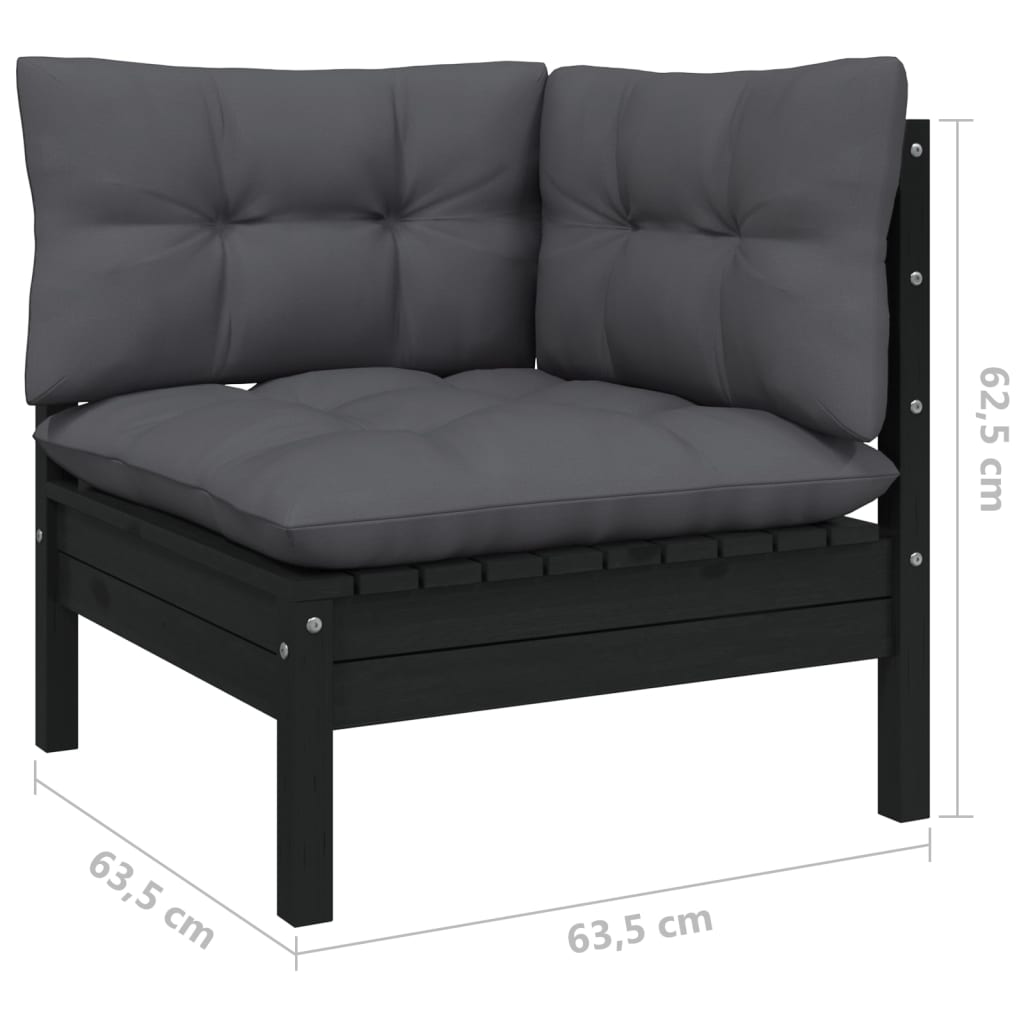 vidaXL Set Divani da Giardino 11 pz con Cuscini Massello di Pino Nero