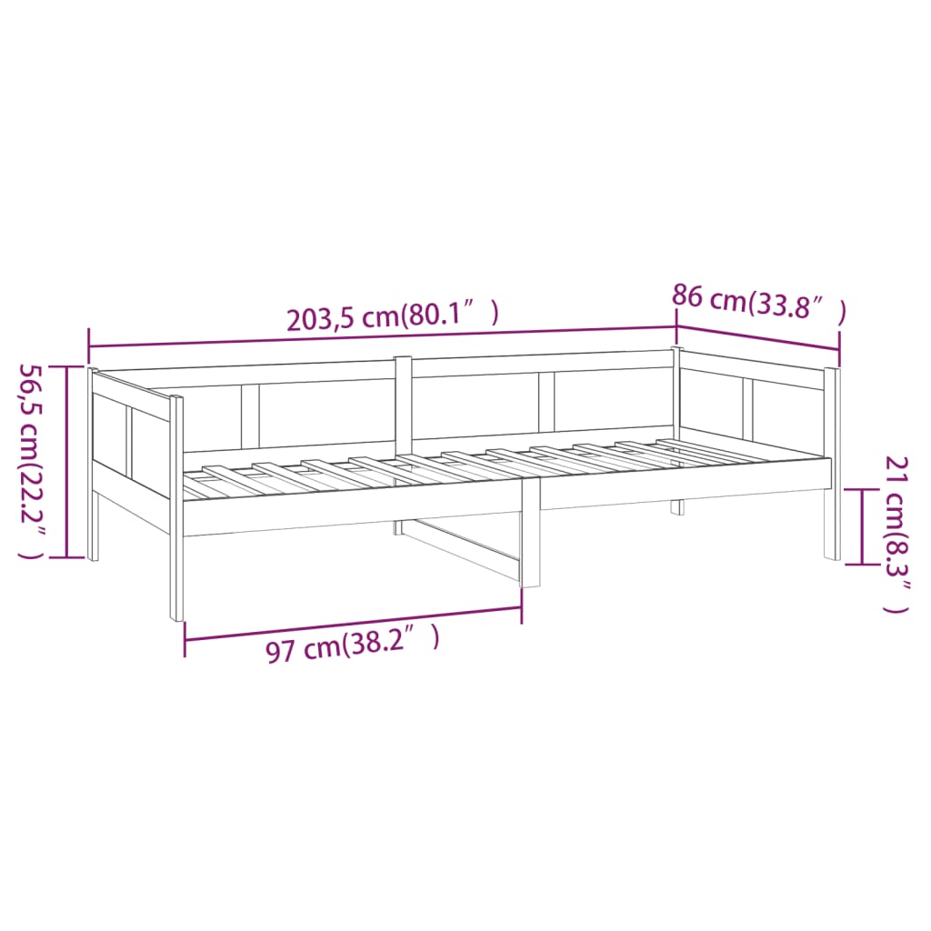 vidaXL Dormeuse Ambra in Legno Massello di Pino 80x200 cm