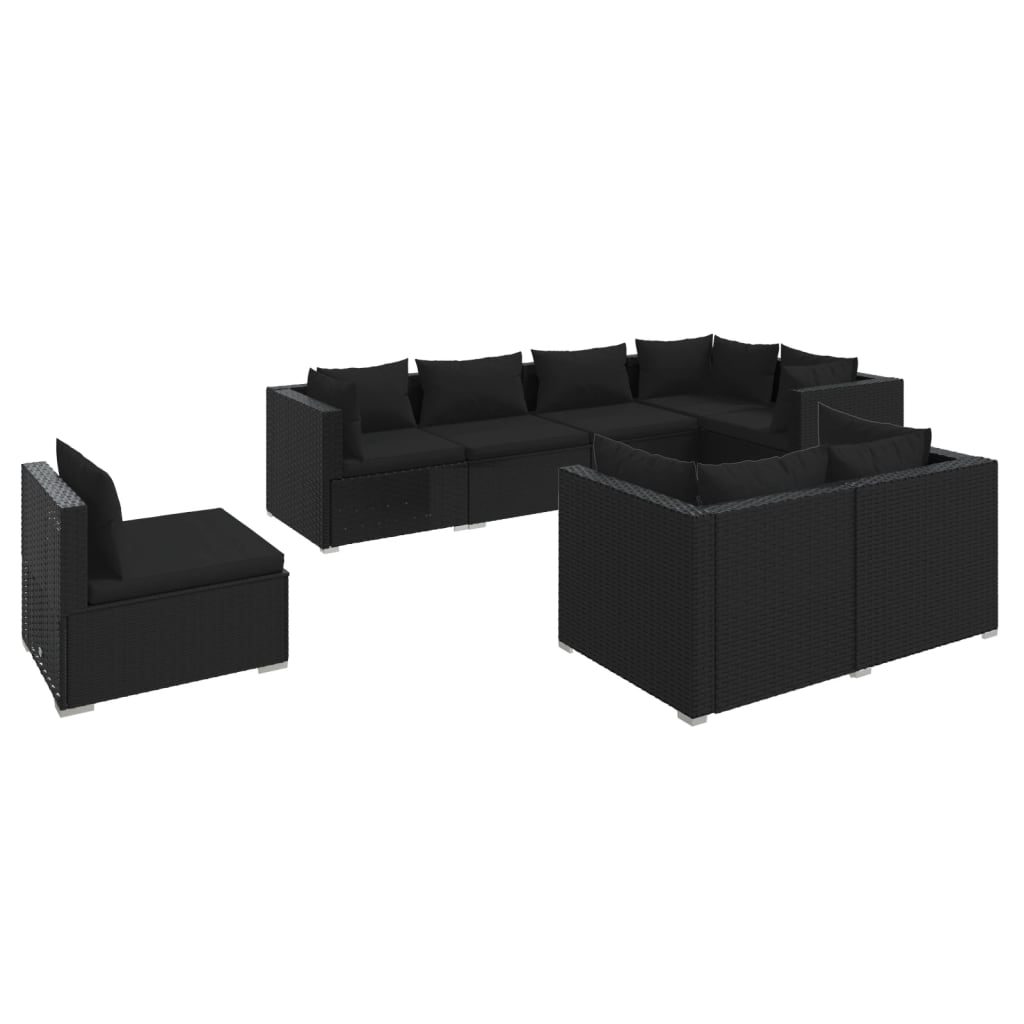 vidaXL Set Divani da Giardino 8 pz con Cuscini in Polyrattan Nero