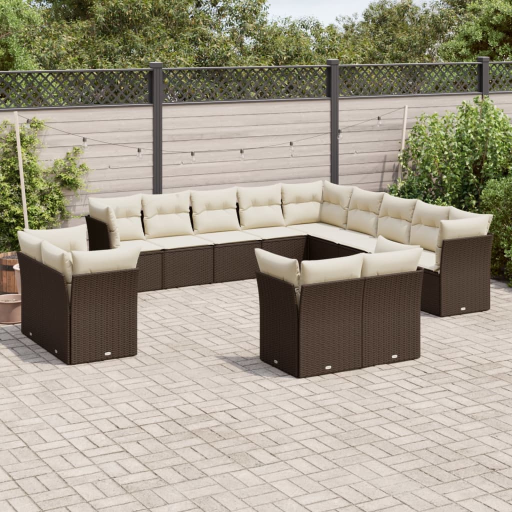 vidaXL Set Divani da Giardino 13 pz con Cuscini Marrone in Polyrattan