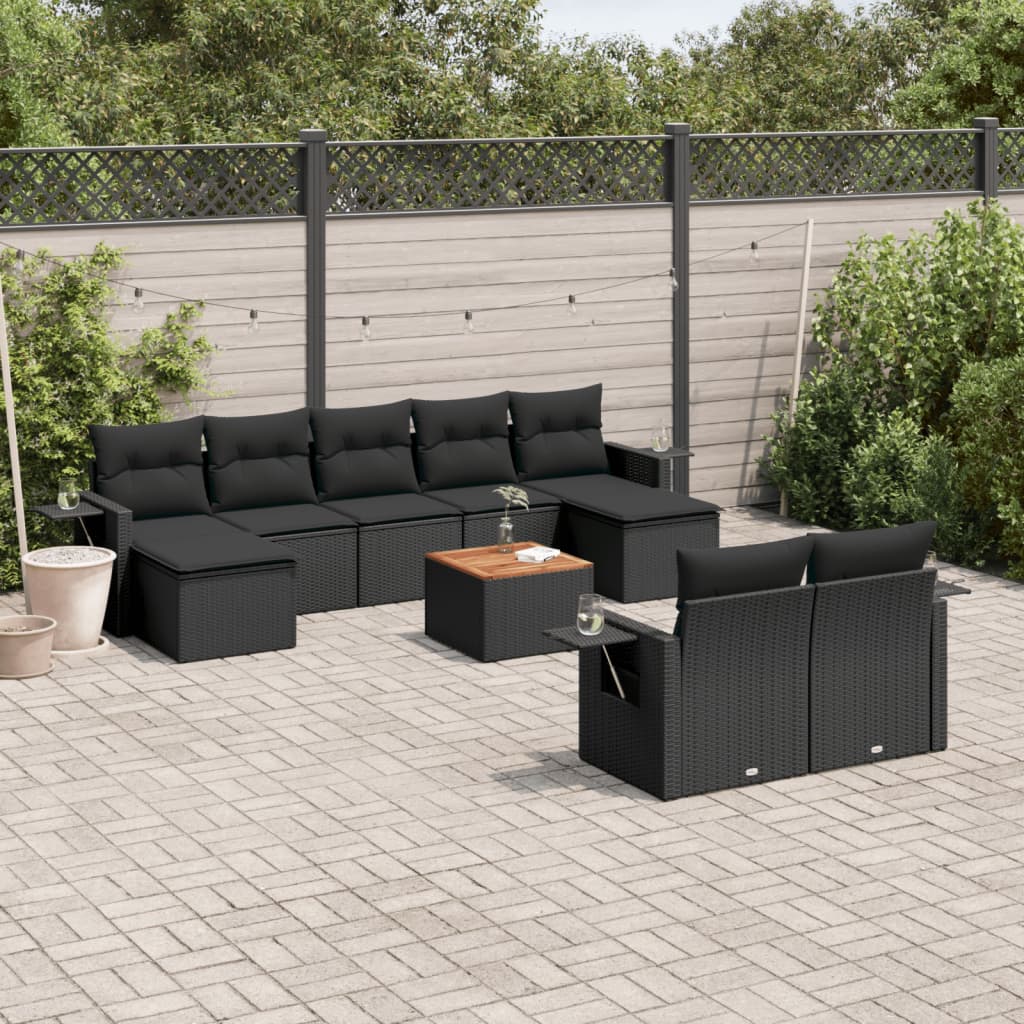 vidaXL Set Divani da Giardino 10pz con Cuscini in Polyrattan Nero