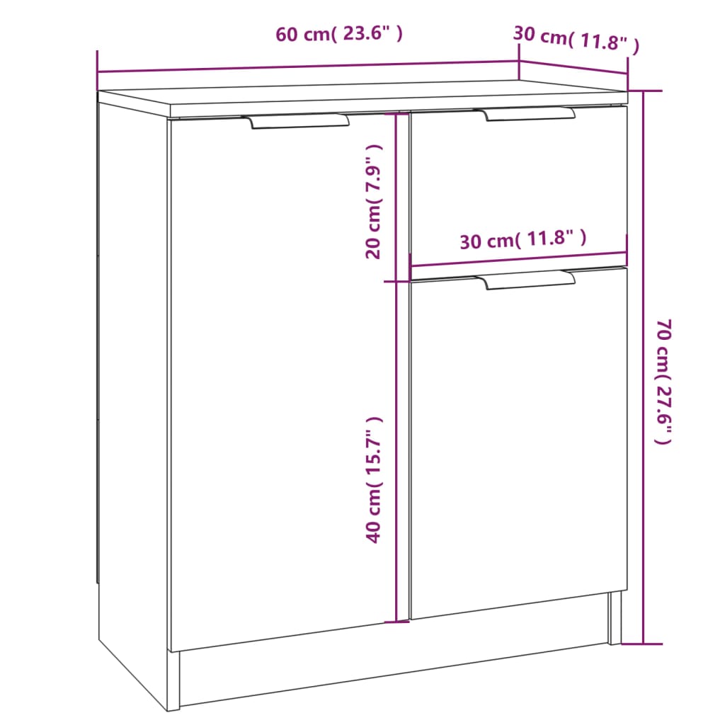 vidaXL Credenze 2 pz Bianche 60x30x70 cm in Legno Multistrato