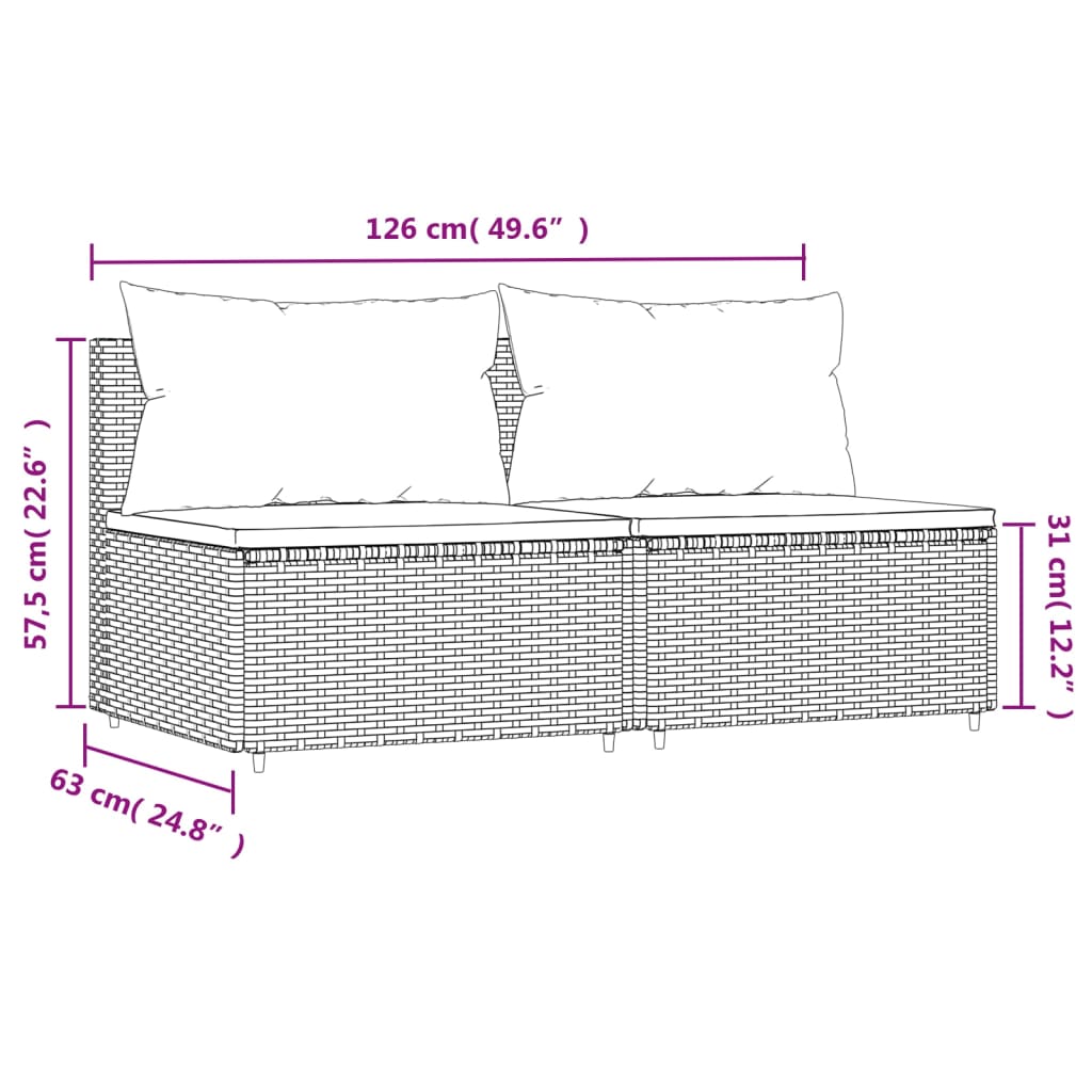 vidaXL Divani Centrali da Giardino con Cuscini 2pz Polyrattan Marrone